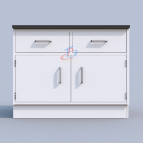 Tủ phòng thí nghiệm 2 tầng 2 cửa kéo nhỏ và 2 cửa mở lớn tay cầm inox